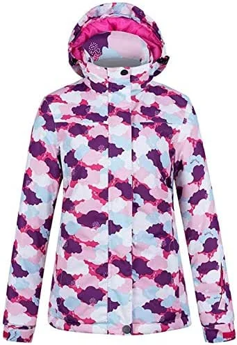 MU Femmes Veste imperméable ski femmes'S Veste de ski de montagne Raincoat manteau à capuchon hiver chaud et imperméable neige d'hiver Manteau d'hiver Montagne, Rose, *-Grand — Vetements ski