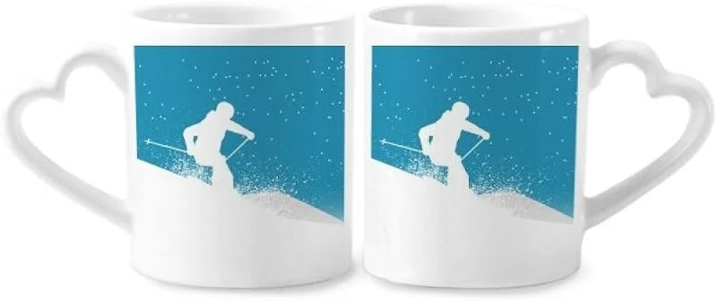 DIYthinker Ski Sport Skis Couple Bâton de Ski Tasses en céramique Coupes d'amant de Coeur poignée 12 onces Cadeaux Multicolor — Equipement ski