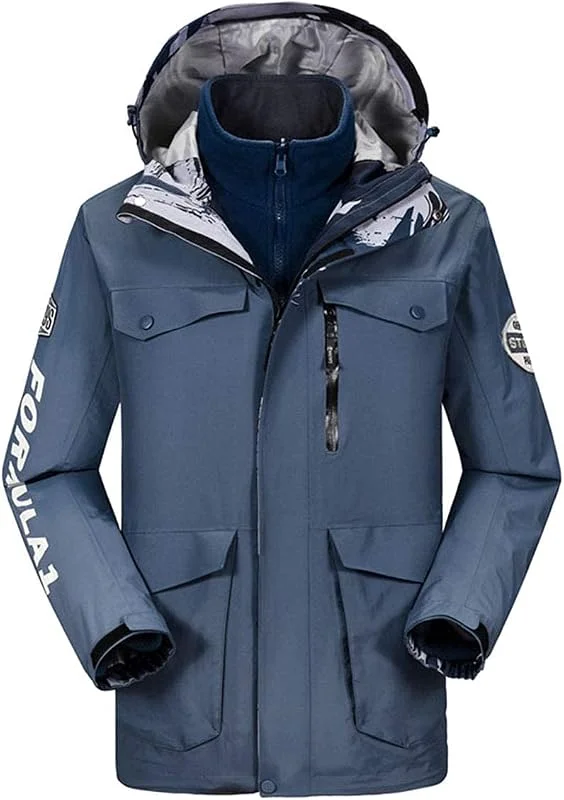 MU Femmes 3 En 1 Veste Imperméable - Veste de Ski - Manteau Capuche Réglable, Intérieur En Polaire Amovible Veste de Pluie, Poches -Hiver Vêtement Chaud, Blue, M — Vetements ski
