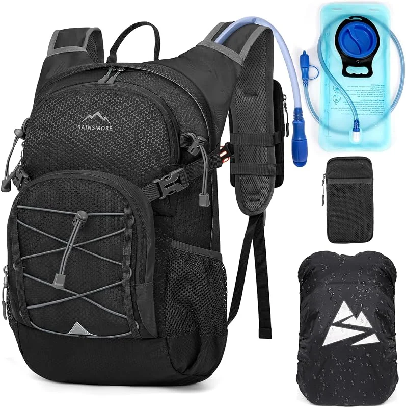 RAINSMORE Sac à Dos D'hydratation avec Vessie d'eau de 2L Sac à Dos Randonnée Moto Sport 18L Homme Femme Léger Isolé avec Housse de Pluie pour Course à Pied Cyclisme l'escalade Trail Running — Equipement ski
