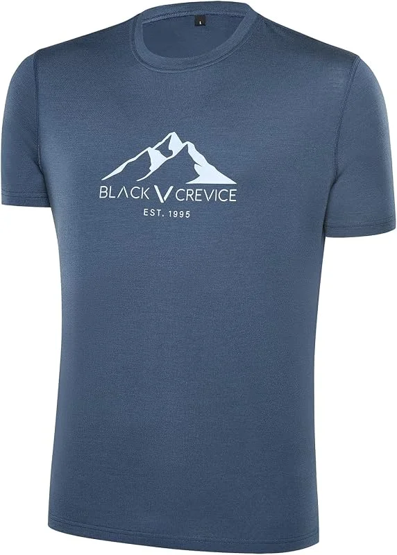 Black Crevice T-Shirt mérinos Homme I T-Shirt mérinos de Haute qualité I 70% Laine mérinos & 30% Polyester (PES) I T-Shirt mérinos Homme thermorégulateur I T-Shirt sans mulesing Homme — Vetements ski