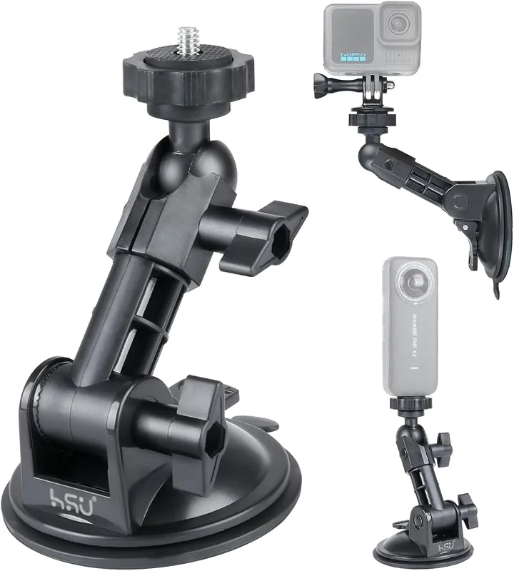HSU Support à ventouse pour caméra d'action, support de voiture avec tampon de colle nano pour GoPro Insta 360 Osmo Action, parfait pour pare-brise de voiture, fenêtres, surfaces lisses — Equipement ski