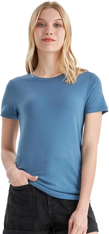 Merino Protect T-shirt 100 % laine mérinos pour femme - Manches courtes - Col rond - Résistant aux odeurs - Sous-vêtements fonctionnels - Pour voyage, randonnée, laine mérinos — Vetements ski