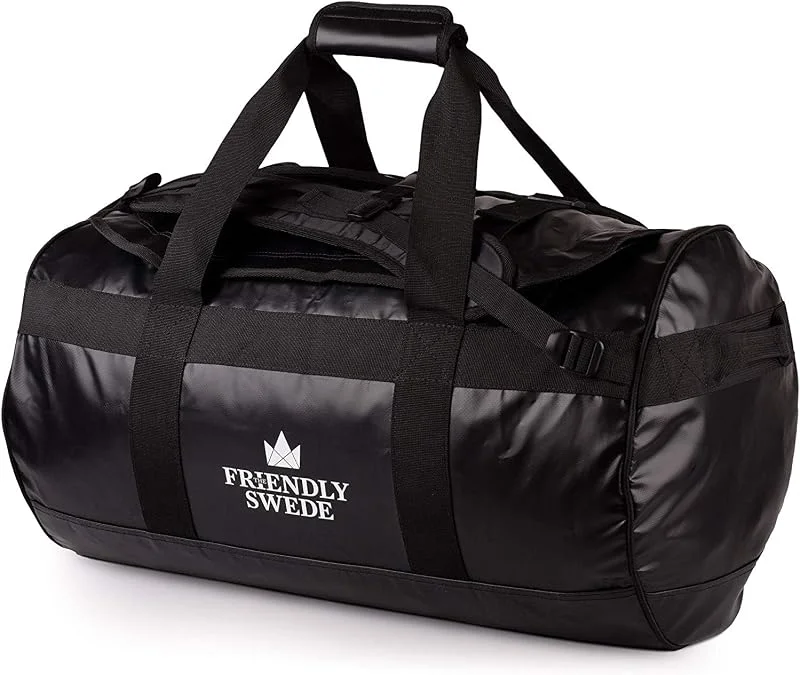 The Friendly Swede Sac de Sport Sac à Dos Imperméable, PVC 500D, 60L Noir — Equipement ski