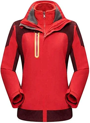MU Veste de ski imperméable pour femme Veste de ski isolée 3 en 1 pour femme Mountain Snow Veste de ski imperméable Capuche amovible Coupe-vent Parka polaire Parka Rain Jackt Manteau d'hiver Hiver, ro — Vetements ski