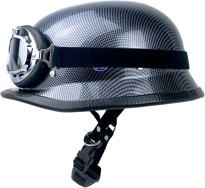 EBAYIN Demi-Casque RéTro Harley Casque Cyclomoteur Casque Style Allemand avec Lunettes Adulte Demi-Coque Casque Dot + ECE Approuvé Cruiser Chopper Scooter Jet Casque, ImitationCarbonFiber-L=（59~60cm） — Equipement ski