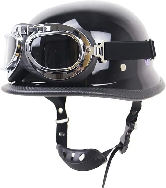 Casques Bol Casques Jet Brain - Cap Demi-Casque Vintage Casque Ouvert Casque Moto RéTro avec Lunettes pour Homme Cruiser Chopper Scooter Cyclomoteur Casque avec ECE approuvé, BrightBlack-XXL=（63~64cm） — Equipement ski