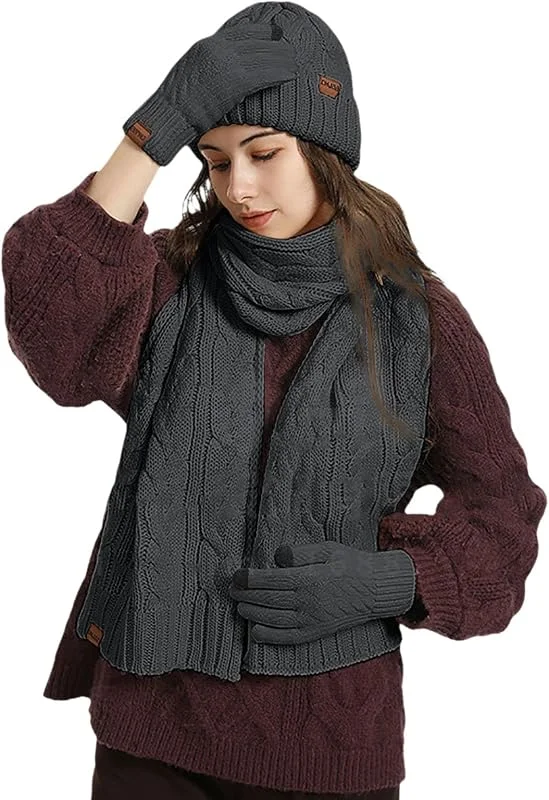 Ensemble Bonnet Echarpe Femme Cache-Cou Longue Écharpe Et Gants Chaud Extensible Pour Homme De Sports Plein Air Ski Quotidien Cadeau D'Hiver Tour Cou Polaire — Vetements ski