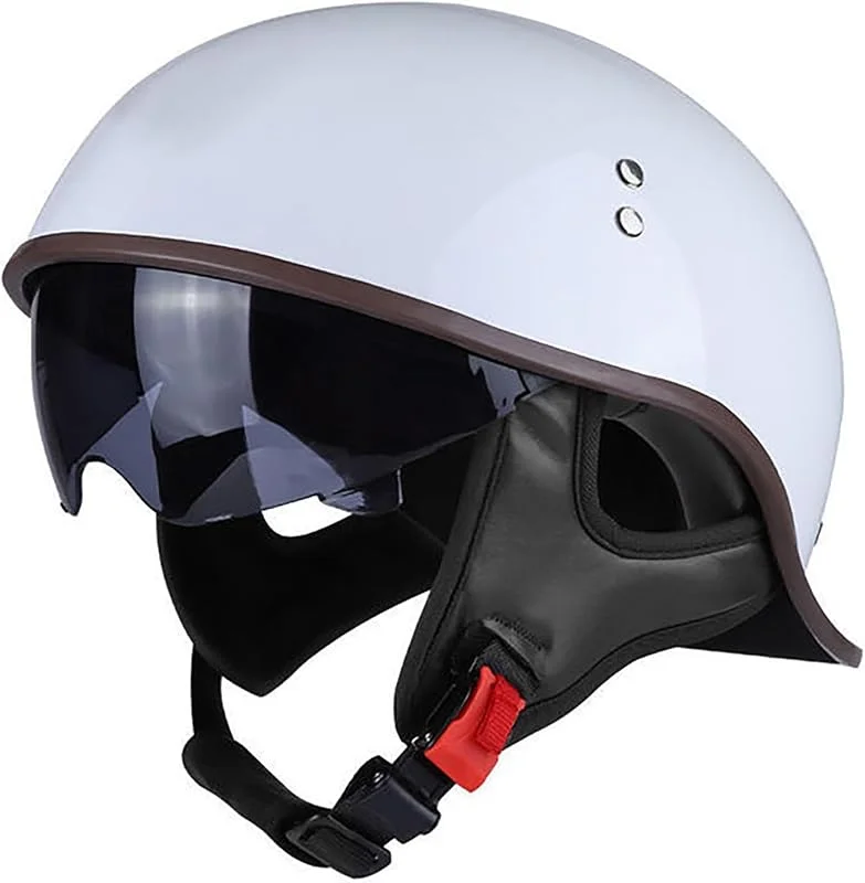 Casque Jet Retro Vintage Casque Bol Moto À Face Ouverte avec Visière Intégrée, Homologué ECE, for Homme Et Femme Scooter Cyclomoteur Moto Cruiser — Equipement ski