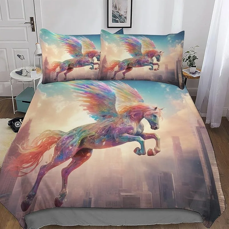 Cheval Parures De Lit pour EnfFourmis Adultes Housse De Couette Microfibre 3 Pièces Housse De Couette Et Taies D’Oreillers Double (200x200cm) — Equipement ski