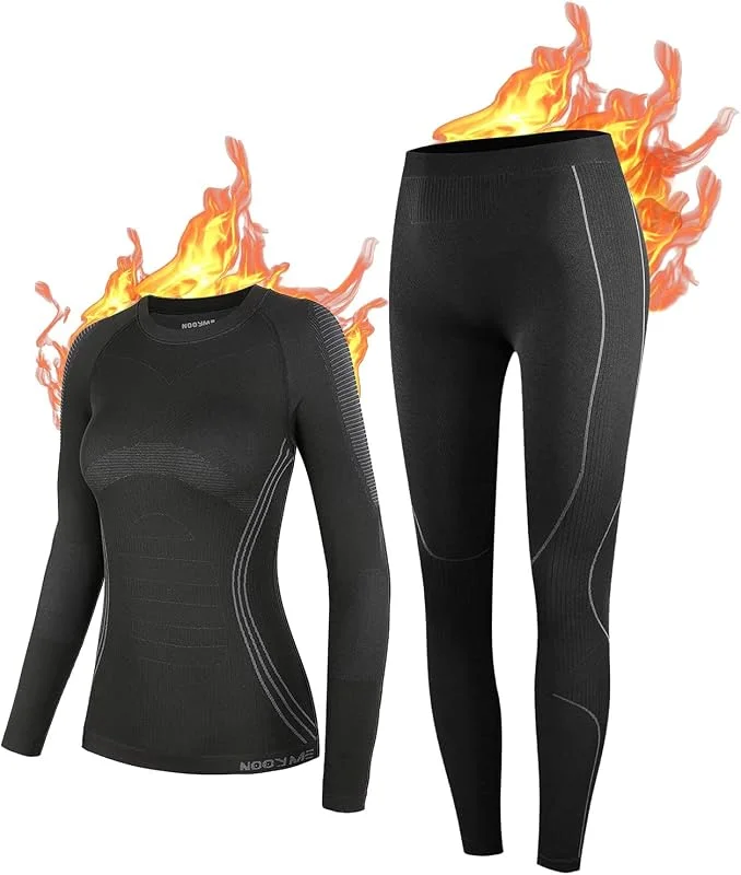 NOOYME sous Vetement Thermique Femme Fonctionnel Ensemble Ski Femme Antibactériens sous Vetement Chaud Femme Flexible Respirant Ensemble de Ski Femme Tenant Chaud pour Automne Hiver — Vetements ski