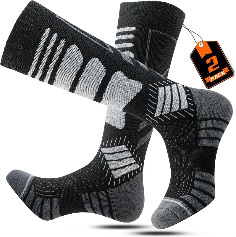 TANSTC Lot de 2 paires de chaussettes de ski en mérinos pour homme et femme - Chaussettes thermiques épaisses - Chaussettes d'hiver chaudes avec rembourrage - Chaussettes au genou pour le ski, le — Equipement ski