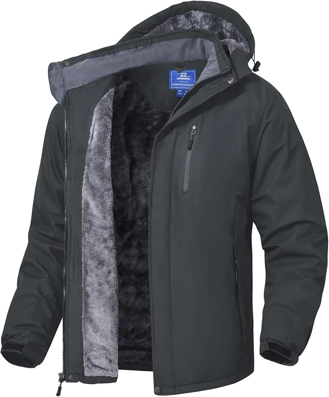 SPOSULEI Veste d'hiver en polaire chaude et épaisse pour homme - Veste de ski d'extérieur coupe-vent et imperméable avec capuche amovible pour la randonnée — Vetements ski