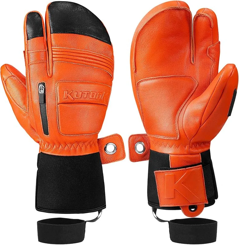 KUTOOK Gants Ski Chauffants Hiver Homme Femme Imperméable 3M Thinsulate Cuir Thermique Anti Froid Chaud Snowboard — Vetements ski