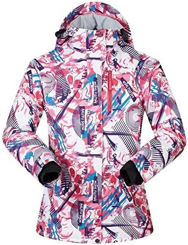 MU Veste de ski imperméable femmes SKI Veste de costume imperméable Snowboard coloré imprimé Veste de ski en plein air chaud d'hiver, Rose, *-Grand — Vetements ski