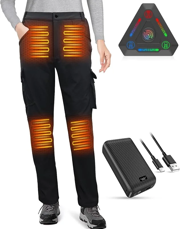 FERNIDA Pantalon chauffant softshell pour femme - Avec batterie de 7, 4 V - Coupe-vent - Pour la randonnée, la marche, le ski, la pêche et le travail - 8 zones chauffantes — Vetements ski