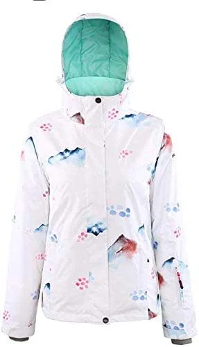 MU Veste de ski imperméable femmes coloré neige manteau avec capuche Imprimer Veste coupe-vent ski Veste imperméable Costume blanc d'hiver, blanc, Petit — Vetements ski