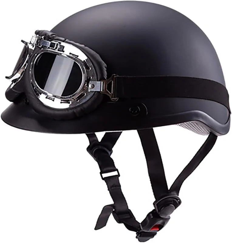 EBAYIN Casque Bol Demi-Jet Casque Jet RéTro Harley Moto Casque Ouvert Casque De Moto Vintage pour Cruiser Chopper Scooter Cyclomoteur Casque avec Lunettes ECE Approuvé, MatteBlack-XL=（61~62cm） — Equipement ski
