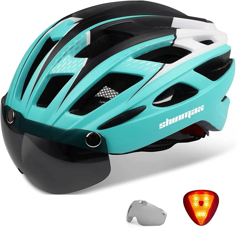 Shinmax Casque de Vélo avec Éclairage LED, Sécurité Magnétique, Écran Amovible, Visière à roulettes pour Ski, Snowboard - Homme Femme NR-096 — Equipement ski