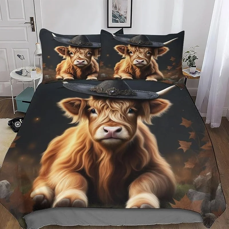 Bœuf des Highlands Parure De Lit 3 Pièces avec Housse De Couette Et Taies d'oreiller Housse Couette Douce Microfibre Double (200x200cm) — Equipement ski