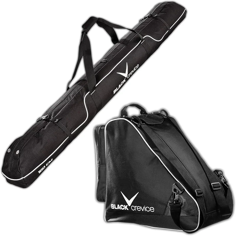 Black Crevice Set de Sacs de Ski I Set Combi I Robustes 600D, PVC I avec bandoulière I Sac de Ski : 180x20x20cm I Sac de Chaussures de Ski : 43x27x42cm — Equipement ski