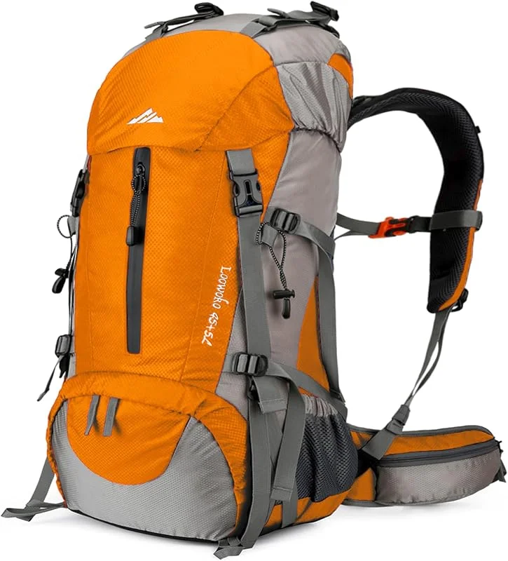 Loowoko Sac à dos de randonnée pour homme, 50 L, étanche, pour le camping et les activités de plein air avec housse de pluie, orange., L — Equipement ski