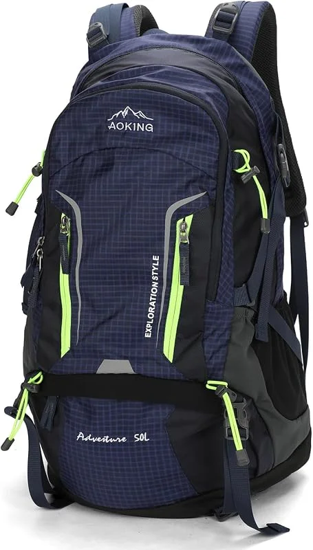 Aoking, Sac à dos pour la randonnée, escalade, 50 l, YJN67363, éléments standard : planche en maille Airflow amovible, imperméable, sifflet SOS, protection contre la pluie — Equipement ski