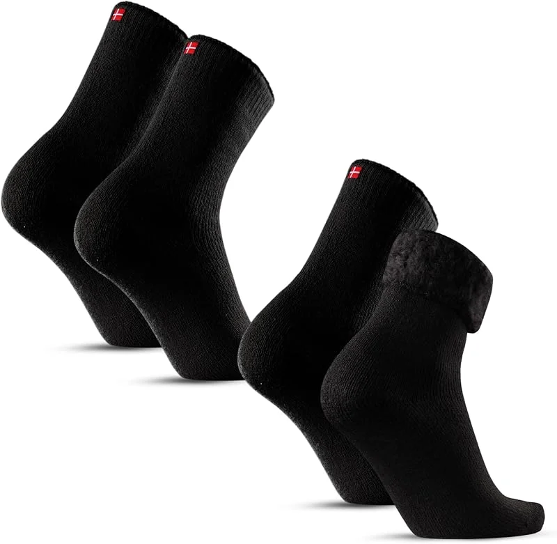 DANISH ENDURANCE Chaussettes Thermiques et Antidérapantes, Chaussettes Confortables, Anti-ampoules, Respirantes, Doublure en Polaire, Lot de 2 — Equipement ski
