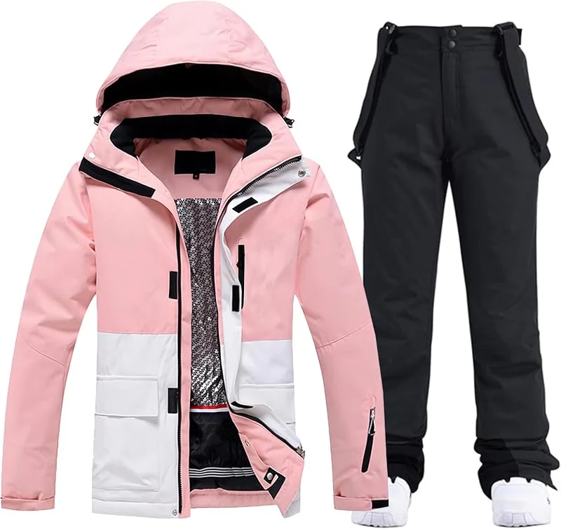 HOTIAN Ensemble veste et pantalon de ski pour femme - 2 pièces - Imperméable - Coupe-vent - Hiver - Chaud - Ski - Neige - Ensemble snowboard — Vetements ski