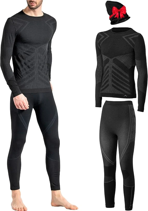 Risalti sous Vetement Thermique Homme Energy – Ensemble Thermique Homme Hiver avec Haut Et Collant, sans Couture, Respirant, Élastique, Ski, Cyclisme, Running – Made in Italy — Vetements ski
