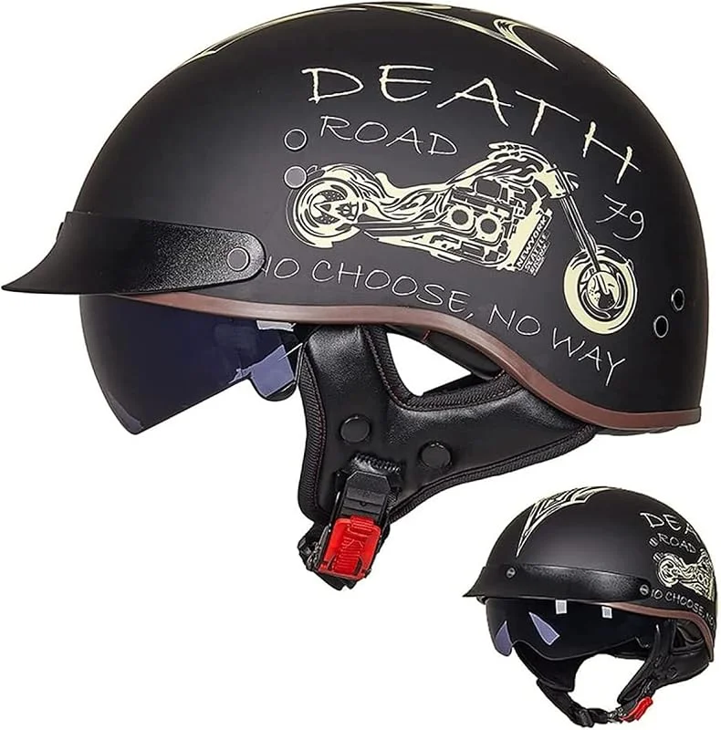 EBAYIN Casque Bol Demi-Casque De Moto Casque Ouvert RéTro avec VisièRe IntéGréE Casque Jet à Fixation Rapide Cruiser Chopper Scooter Cyclomoteur Casque Approuvé ECE, K-XL（61-62cm） — Equipement ski