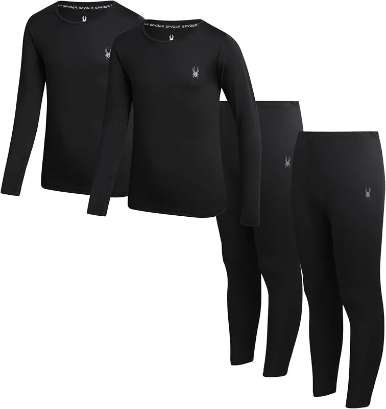 Spyder Ensemble de sous-vêtements thermiques pour enfants – 4 pièces – Couche de base isolée anti-humidité – Caleçon long respirant pour garçons et filles — Vetements ski