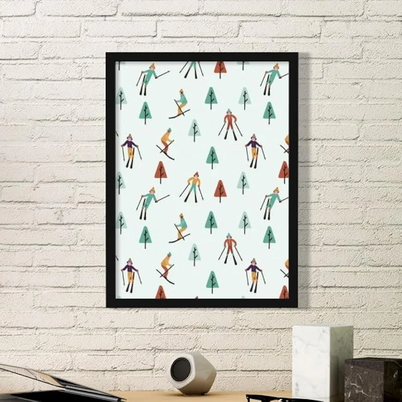 DIYthinker Sports d'hiver Ski Bottes Skis et Bâton de Ski Pin Style de Bande dessinée Illustration Simple Cadre Image Art Prints Peintures Accueil Stic Medium Noir — Equipement ski