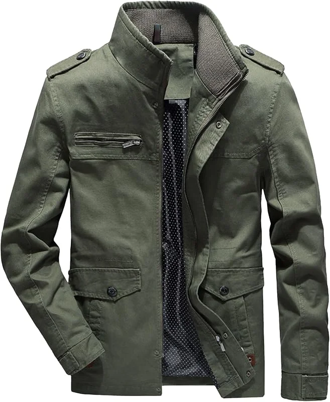 ZDJSWJ Hommes col montant veste de travail polaire full zip coupe-vent armée manteau Wild Slim coupe-vent Casual — Vetements ski