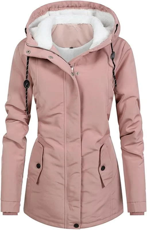 Veste d'hiver en polaire pour femme - Manteau d'hiver - Veste de ski en peluche - Sherpa - Manteau d'hiver pour femme - Imperméable - Longue veste de pluie pour femme - Manteau doublé pour femme 2024 — Vetements ski