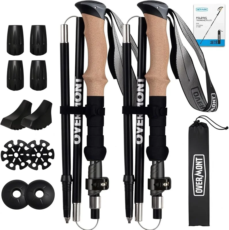 Overmont Bâtons de randonnée Pliables en Aluminium Ultra léger - Réglable de 105 à 125 cm - Bâtons de Marche Nordique - 1 Paire avec Accessoires Tout-Terrain — Equipement ski