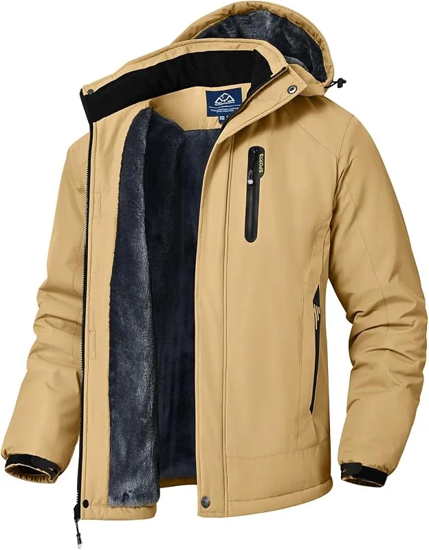 donhobo Veste de ski d'hiver pour homme - Respirante - Doublure chaude - Veste d'hiver imperméable et coupe-vent - Veste fonctionnelle épaisse avec capuche amovible — Vetements ski