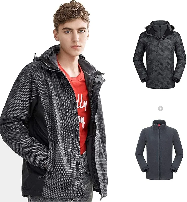 MU 3 En1 Vêtements Pour Hommes Veste, Chaud Hiver Imprimé Veste de Ski, Épais Et Confortable Veste Imperméable Et Coupe-Vent Vêtements Coupe-Vent, Black, Xl — Vetements ski