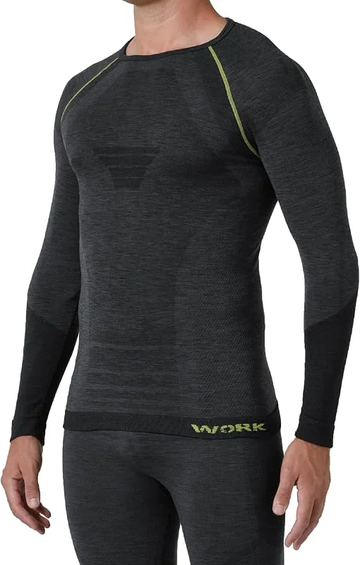 T Shirt Compression Homme Manches Longues Laine Merinos - sous Vêtements Thermique Homme de Travail, Extensible, sans Coutures, Respirant et Thermorégulateur, Made in Italy — Vetements ski