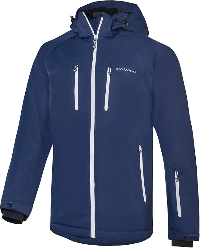 Black Crevice Veste de ski pour homme - En différentes couleurs et tailles - Veste fonctionnelle coupe-vent et imperméable pour homme - Poches zippées imperméables - Veste de ski avec capuche, Bleu — Vetements ski
