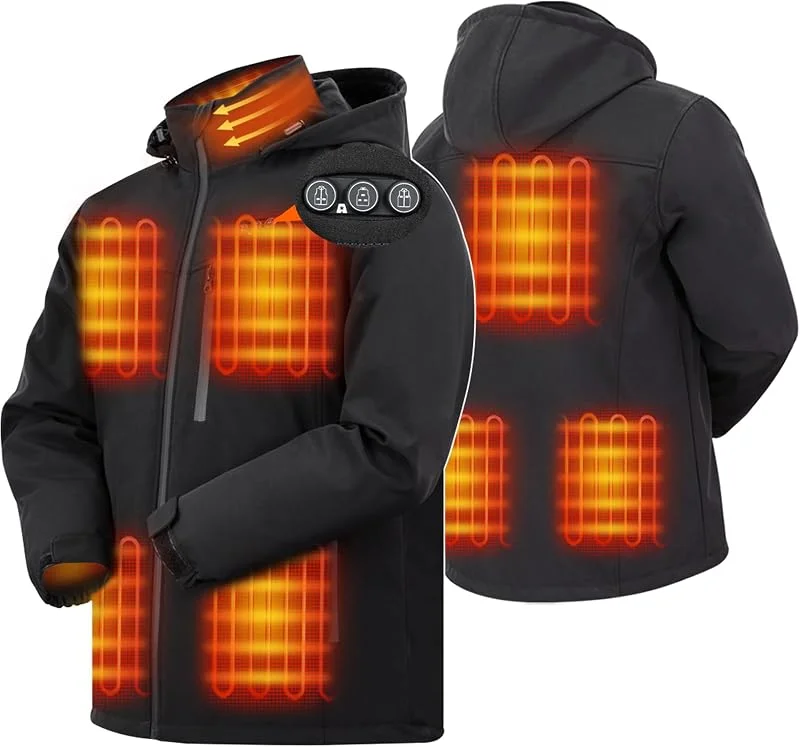 ARRIS Veste chauffante pour homme avec batterie rechargeable de 7, 4 V, 8 zones de chauffage, capuche amovible pour l'hiver — Vetements ski