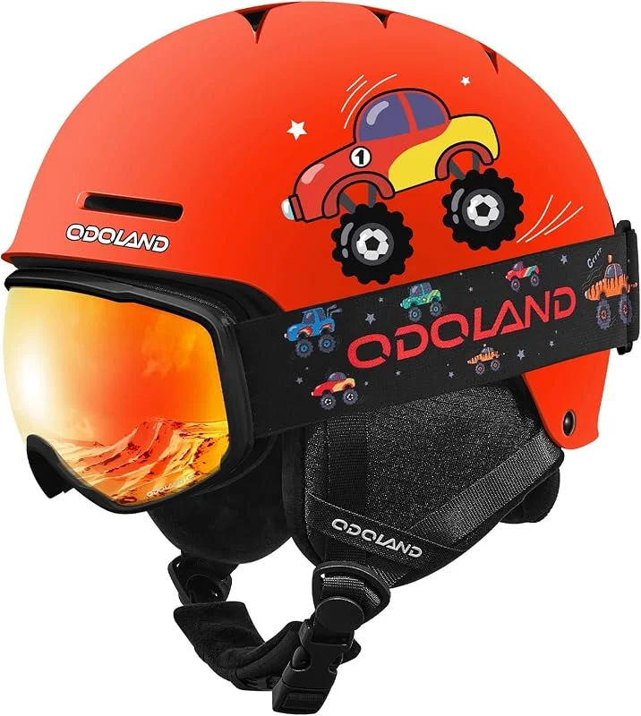 Odoland Casuqe de Ski avec Lunettes 2 en 1 pour Enfant, Graçons et Filles, Anti-Choc, Ventilation, Casque de Snowboard et Masque de Ski pour Enfant et Adolescent de 6-14 Ans — Equipement ski