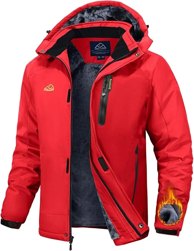 Rdruko Veste d'hiver pour homme - Veste de ski - Veste d'hiver chaude en polaire doublée - Veste de snowboard imperméable - Veste fonctionnelle pour homme - Veste de randonnée avec capuche — Vetements ski