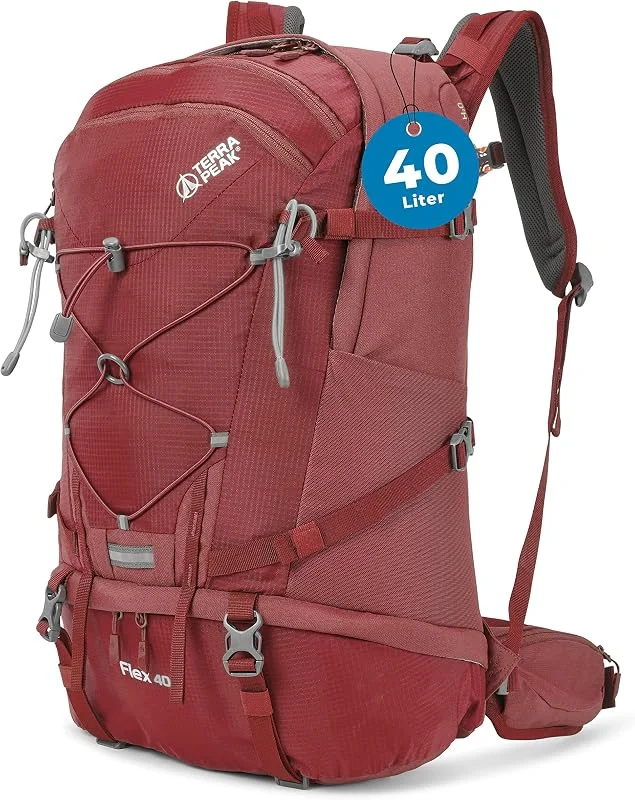 Terra Peak® Sac à dos de randonnée 40L (FLEX 40) grand pour femme et homme - Sac a dos de trekking, chasse et voyage (respirant, imperméable) - Sac alpinisme, escalade et de jour (ergonomique) — Equipement ski