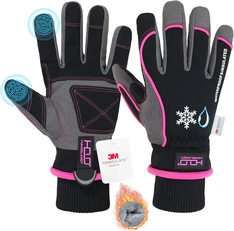 HANDLANDY Gants de ski imperméables pour femme, gants de travail d'hiver chauds pour écran tactile, gants de neige thermiques à isolation Thinsulate 3M — Vetements ski