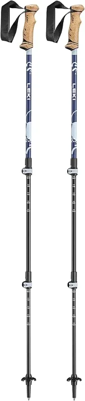 LEKI Spirit Lite Bâtons de marche compacts réglables et légers en aluminium pour trekking et randonnée, bleu marine, vert foncé, 90-125 cm — Equipement ski