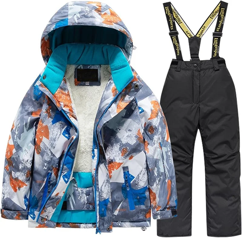 Enfant Combinaison de Ski Hiver, Doudoune + Hiver Pantalons de Ski Enfant Chaud 2 Pièces Hiver Vêtements Costume de Neige Garçon Coupe-Vent Imperméable combinaison vêtements — Vetements ski