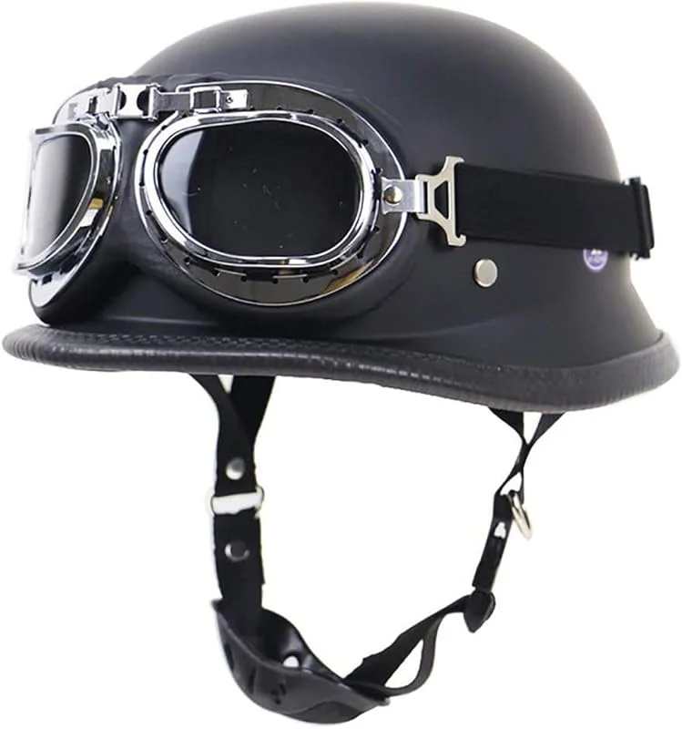 EBAYIN Casque Bol Casque Demi-Coque Vintage avec Lunettes Cruiser Chopper Scooter Cyclomoteur Demi-Casque Jet Casque Dot ECE Approuvé Casque Ouvert à Dégagement Rapide, MatteBlack-XL=（61~62cm） — Equipement ski