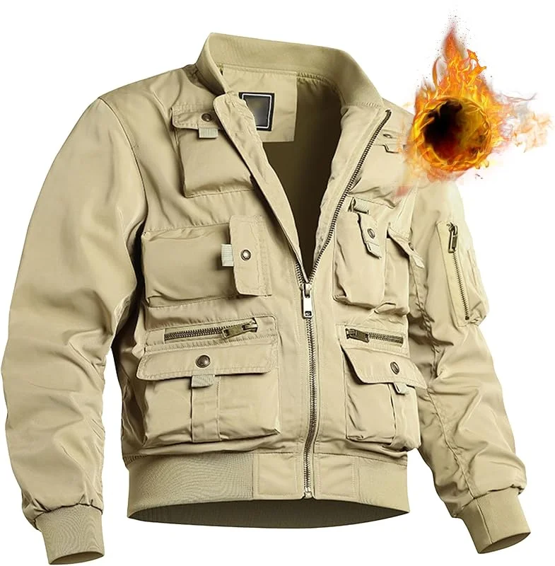 ZDJSWJ Veste légère en coton pour homme Windbreaker Outdoor Golf Multi-Pocket manteau Veste softshell baseball à col montant — Vetements ski