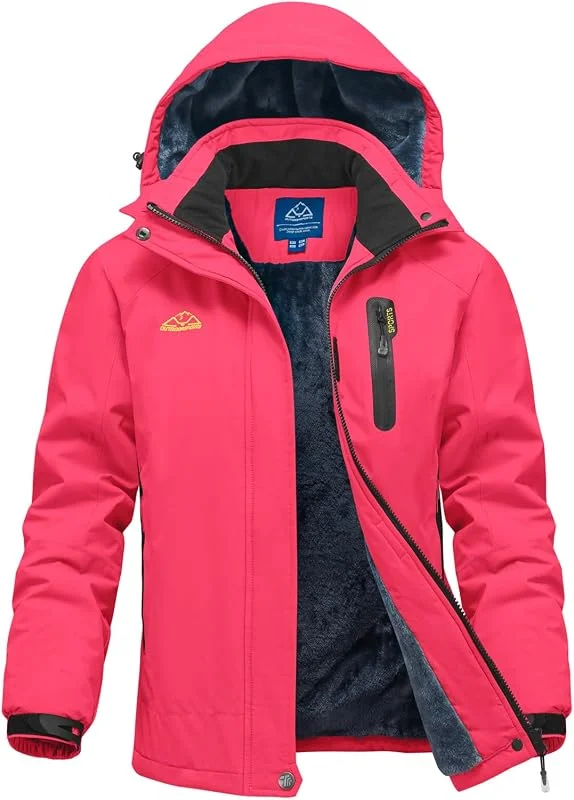 donhobo Veste d'hiver pour femme - Coupe-vent - Imperméable - Veste softshell chaude - Veste de ski fonctionnelle avec capuche amovible, rose, XS — Vetements ski